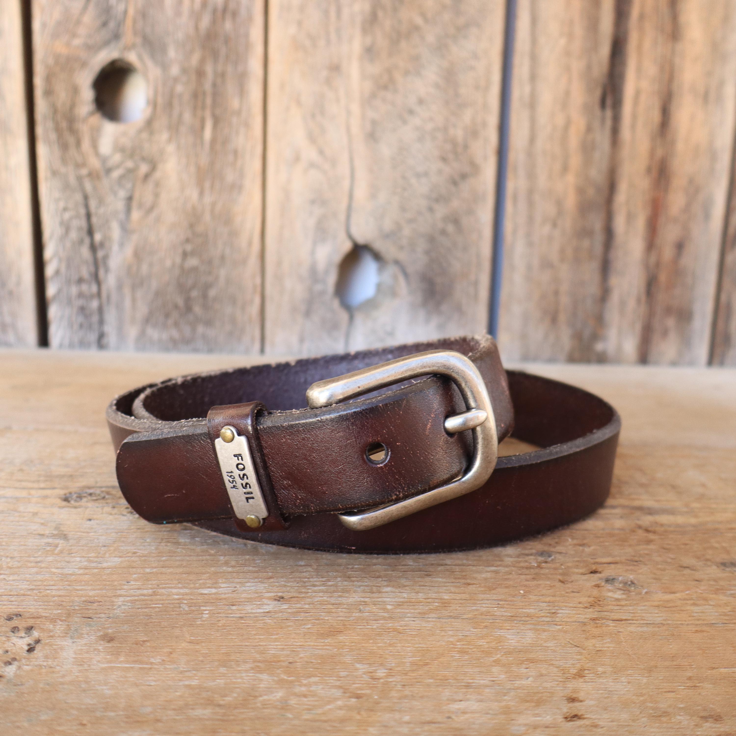 90s Y2K FOSSIL Dark Brown Leather Belt | Distressed Thick Leather