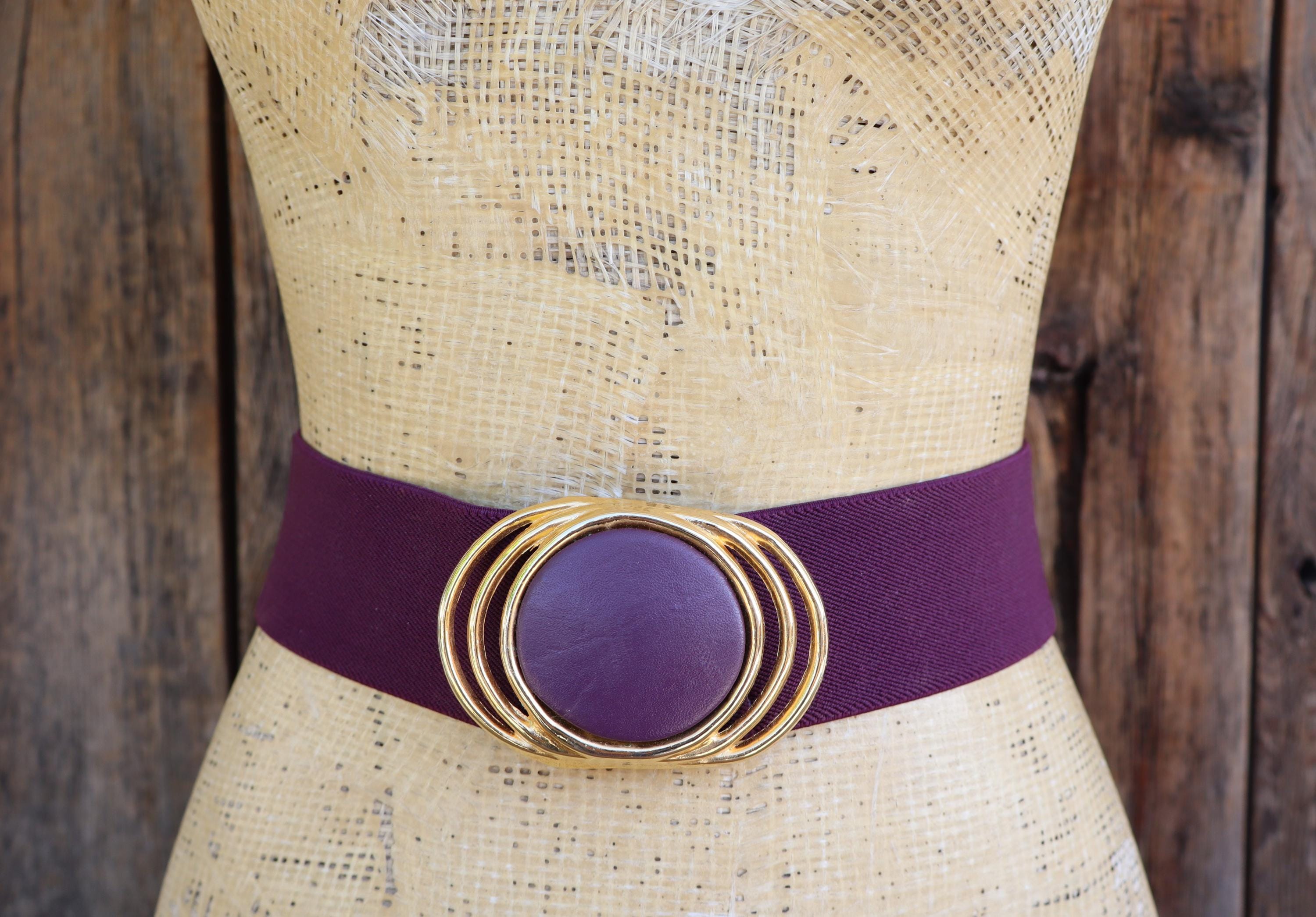 RARE✨Women\'s Coach‎ Belt Leather Purple Logo Oval Gold Tone \