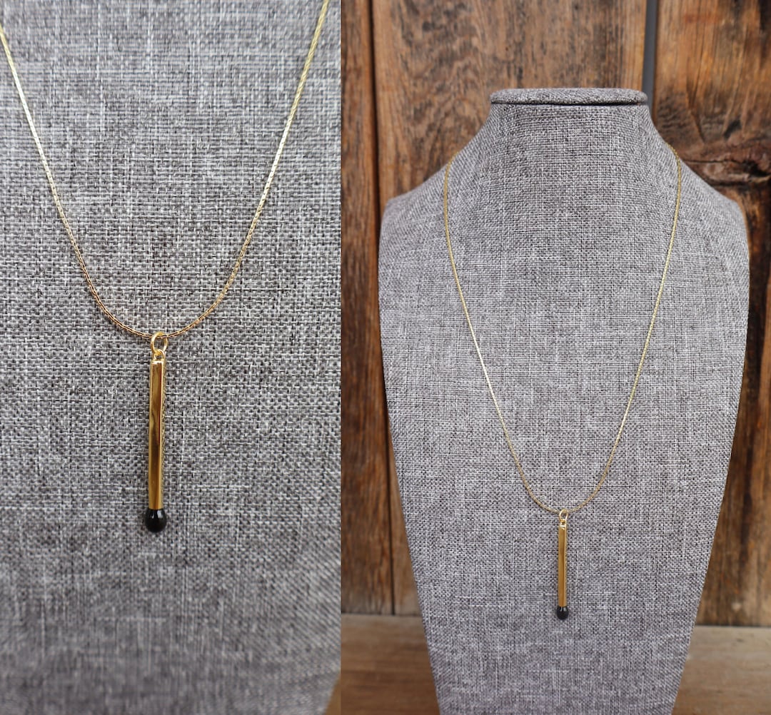 80s 90s Black Matchstick Match Chain Necklace | Gold Chain 18