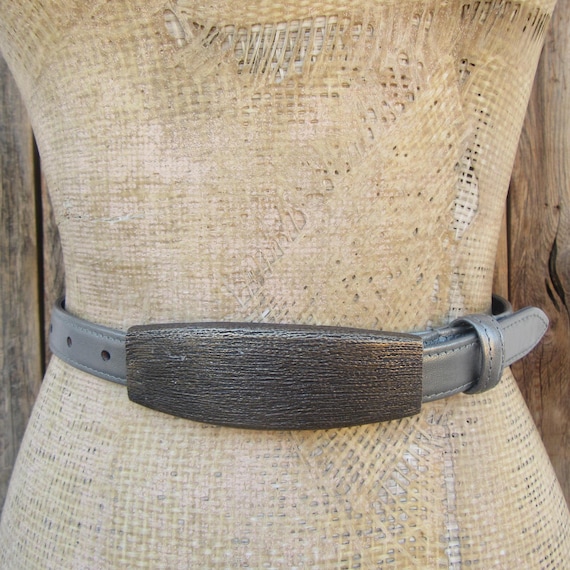 90s CARLISLE Dark Silver Pewter Leather Trouser Belt  display picture 2