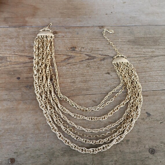 70s Light Gold Multi Layer Chunky Chain Statement… - image 4
