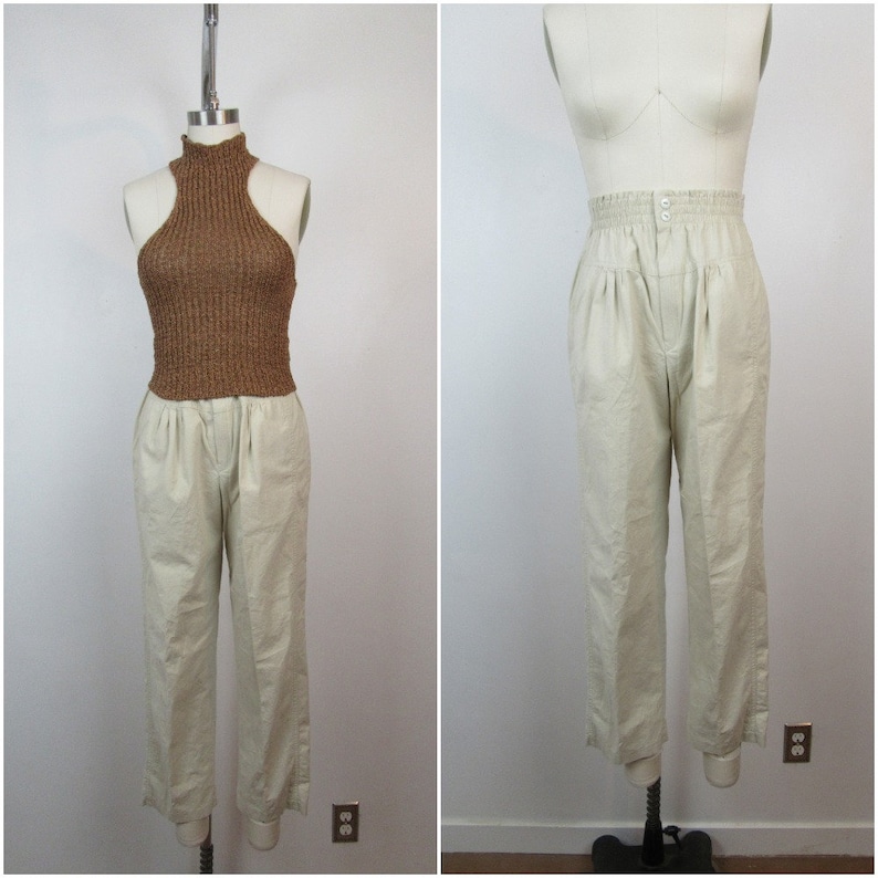 23 to 29 W 1980s High Waist Pleated Khakis 1990s Pleated Slacks High Rise Cotton Trousers Slacks 80s Mom Pants Trousers Utility Pants