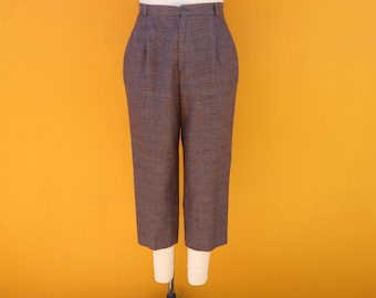Calça xadrez plissada de cintura alta, tamanho 14 (32), estilo anos 90, plus size.