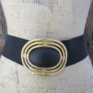 80s Black Wide Waist Belt | Stretch Belt | Cinch Belt | Gold Tone Buckle Stretch Belt | Wide Elastic Waist Belt | 30 to 34