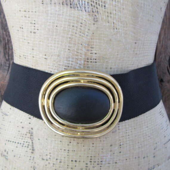 Balck Stretch Cinching Belt w/ Antiqued Gold Tone Buckle for 26\
