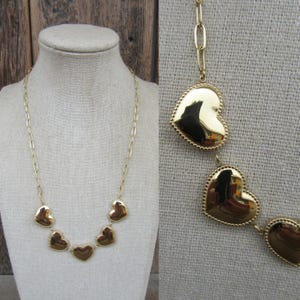 90s Gold Tone Chunky Chain with Heart Necklace | Heart Pendant | Chunky Wide Chain Necklace| 21&quot; Chunky Chain Choker