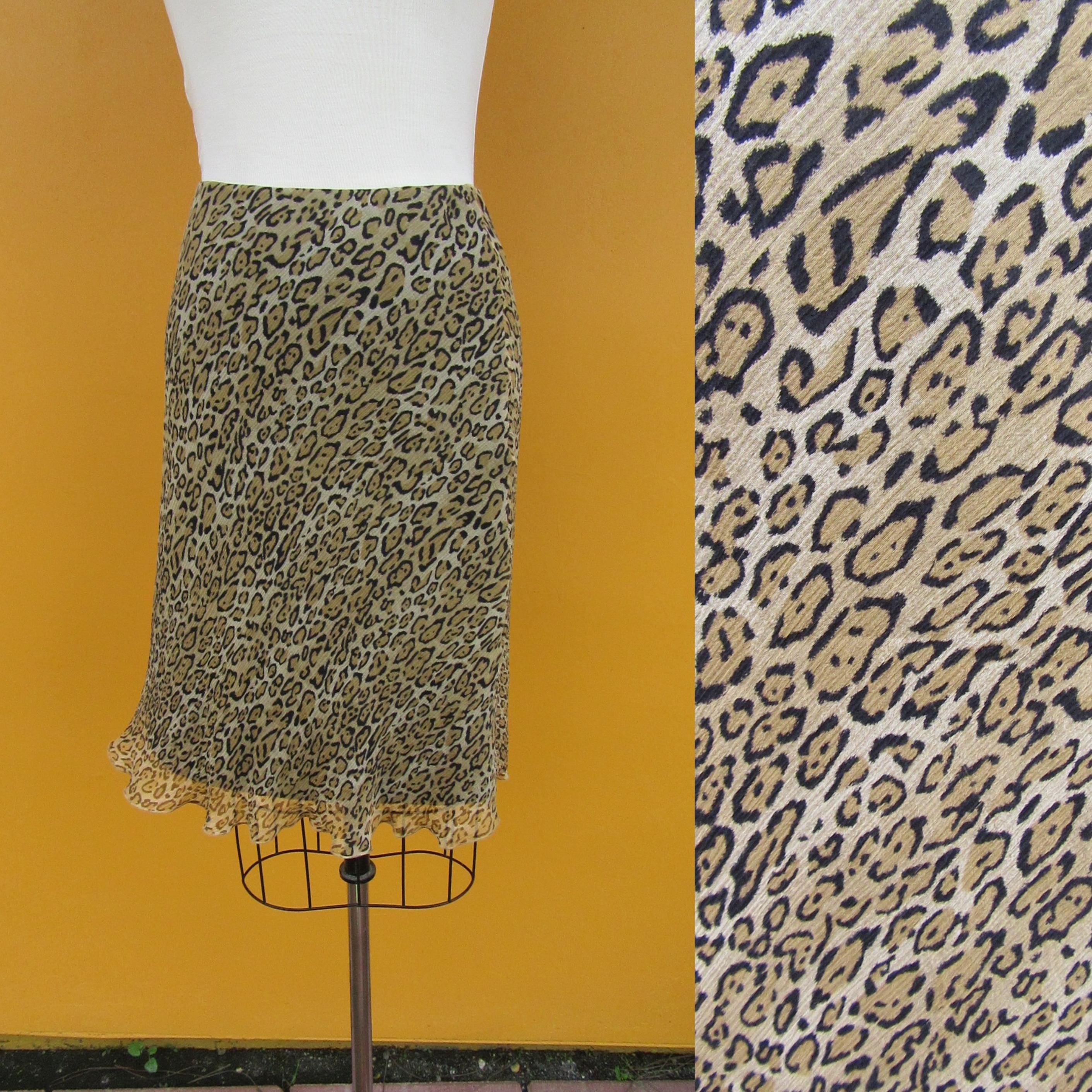 90s Silk Leopard Print Midi Skirt | Lettuce Cabbage Trim High