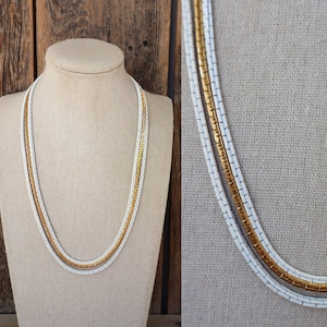 70s 80s Chunky Gold Tone and White Multi Layer Chain Statement 19&quot; Necklace