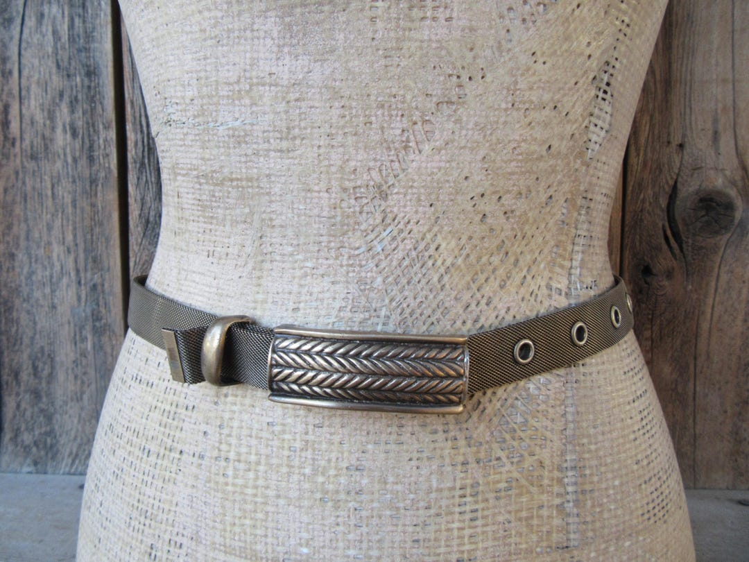 90s Antique Gold Tone Metal Mesh Trouser Belt | Gold Tone 