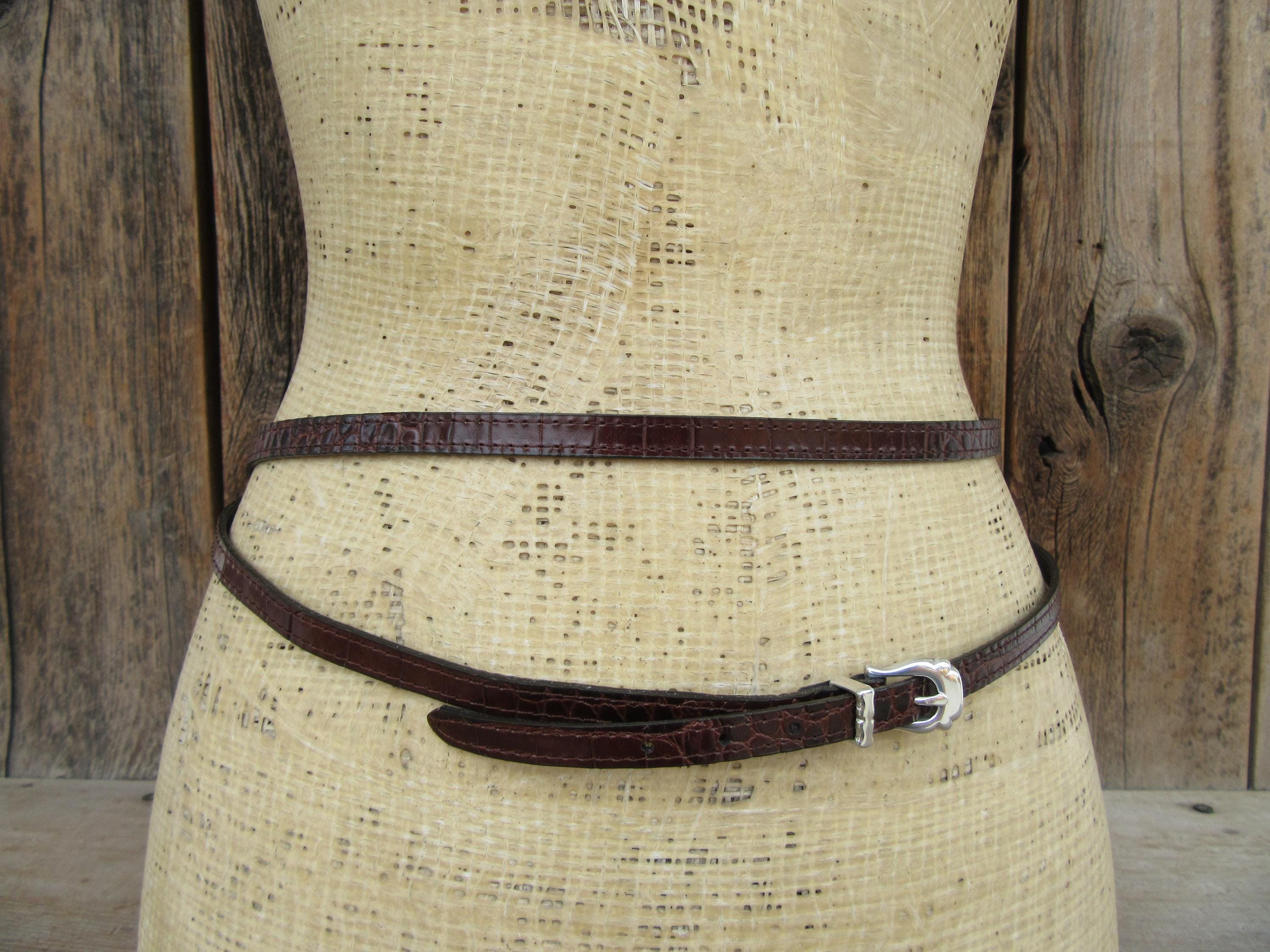 Brighton Skinny Belt Beige Moc Crocodile Embossed Leather Silver Buckle Medium Brighton Croc Belt - Etsy main image 4