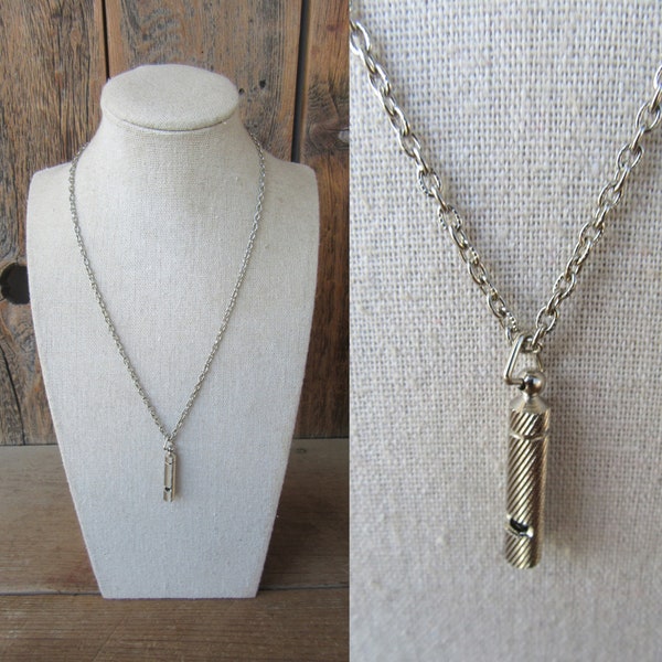 80s 90s Whistle Chain Necklace | Whistle Pendant Necklace | Silver Tone Chain Necklace | 18" Chain Novelty Necklace