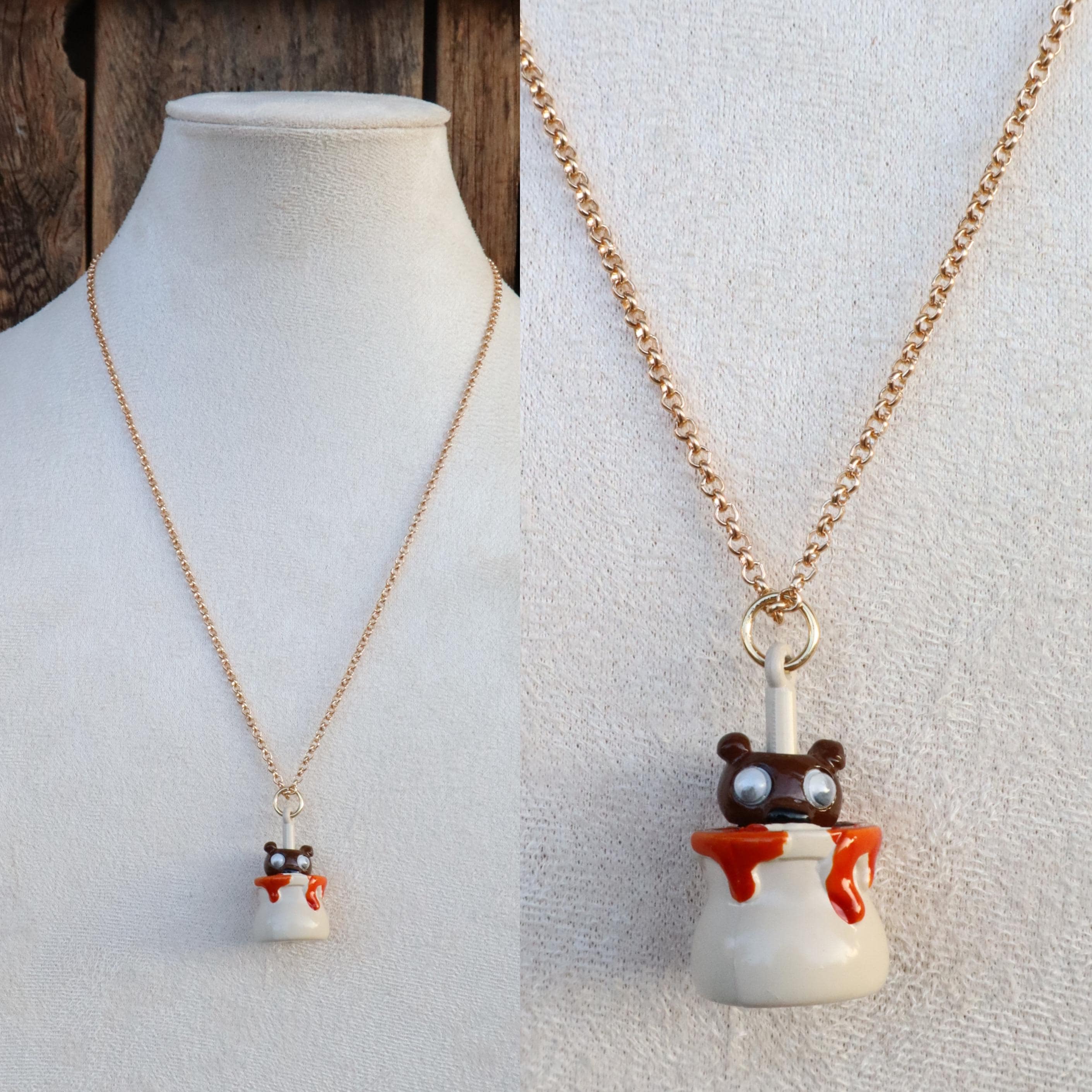 80s Novelty Googly Eye Bear Honey Jar Necklace | Pop up Spring