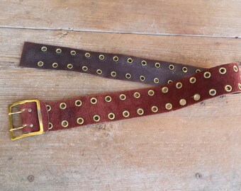1970s Wide Grommet Double Prong Buckle Burgundy Suede  display picture 1