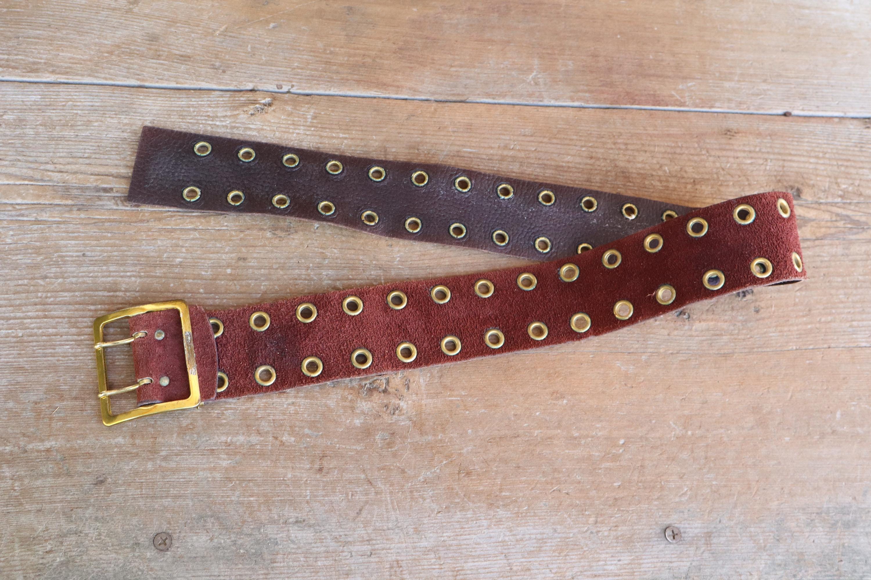 70’s Grommet and Studded Patina Leather Belt Casual Riveted Studded Grommets & Studs Solid Leather Belt  main image 4