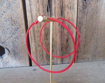 80s Red Metal Hoops | 2-3/4&quot; Hoop Earrings | New Wave Earrings | 1980s Lipstick Red Earrings