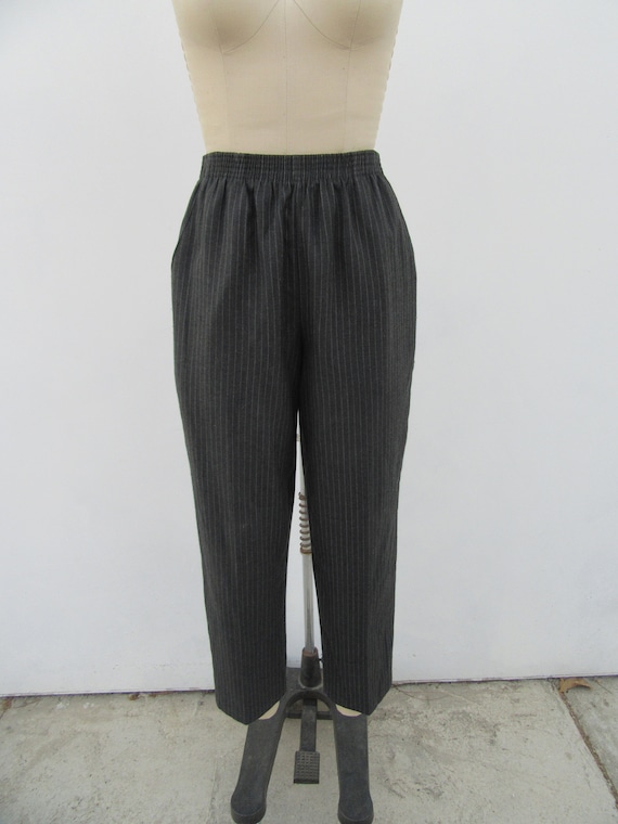90s Charcoal Pinstriped Tapered High Waist Pull O… - image 2