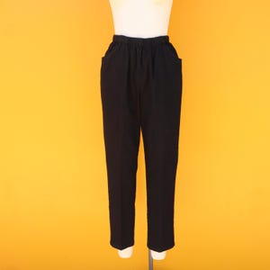 90s Minimalist Black Denim Cotton Blend Easy Pants | Elastic Waist Denim Pull On Pants | Mom Jeans | High Waist Denim Pants | 25 to 29