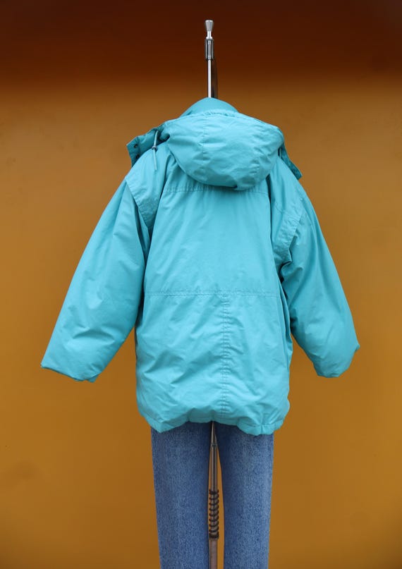 80s 90s Hooded Teal Blue Green Puffy Parka Winter Jacket | Down 