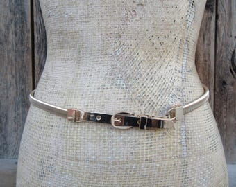 Vintage 1970s Goldtone Oval Plate Stretchy Coil Belt, MONOGRAMMABLE! EVC, 23-27\