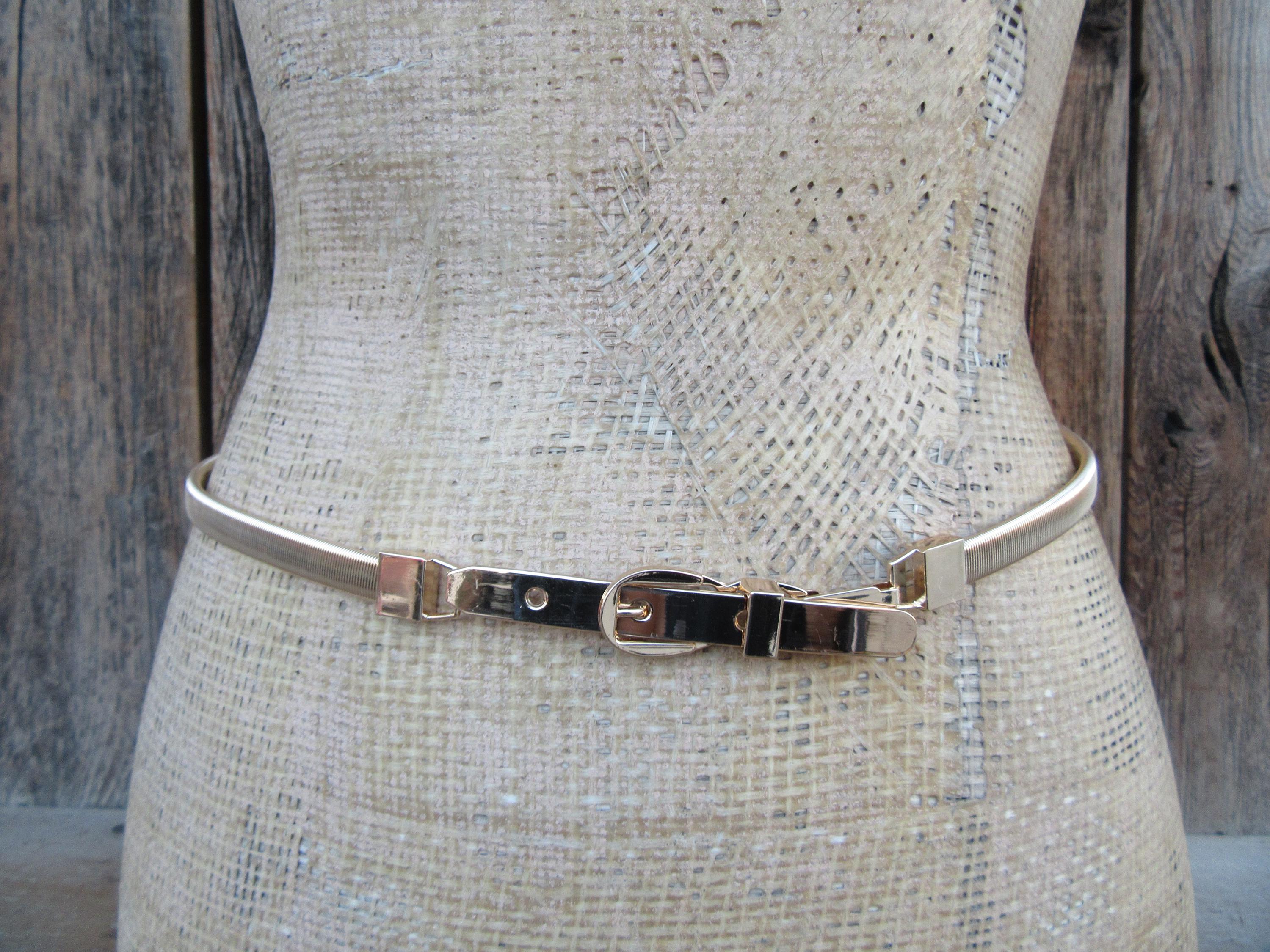 1990s Gold Metal Stretch Belt | 80s 90s Gold Tone Buckle 