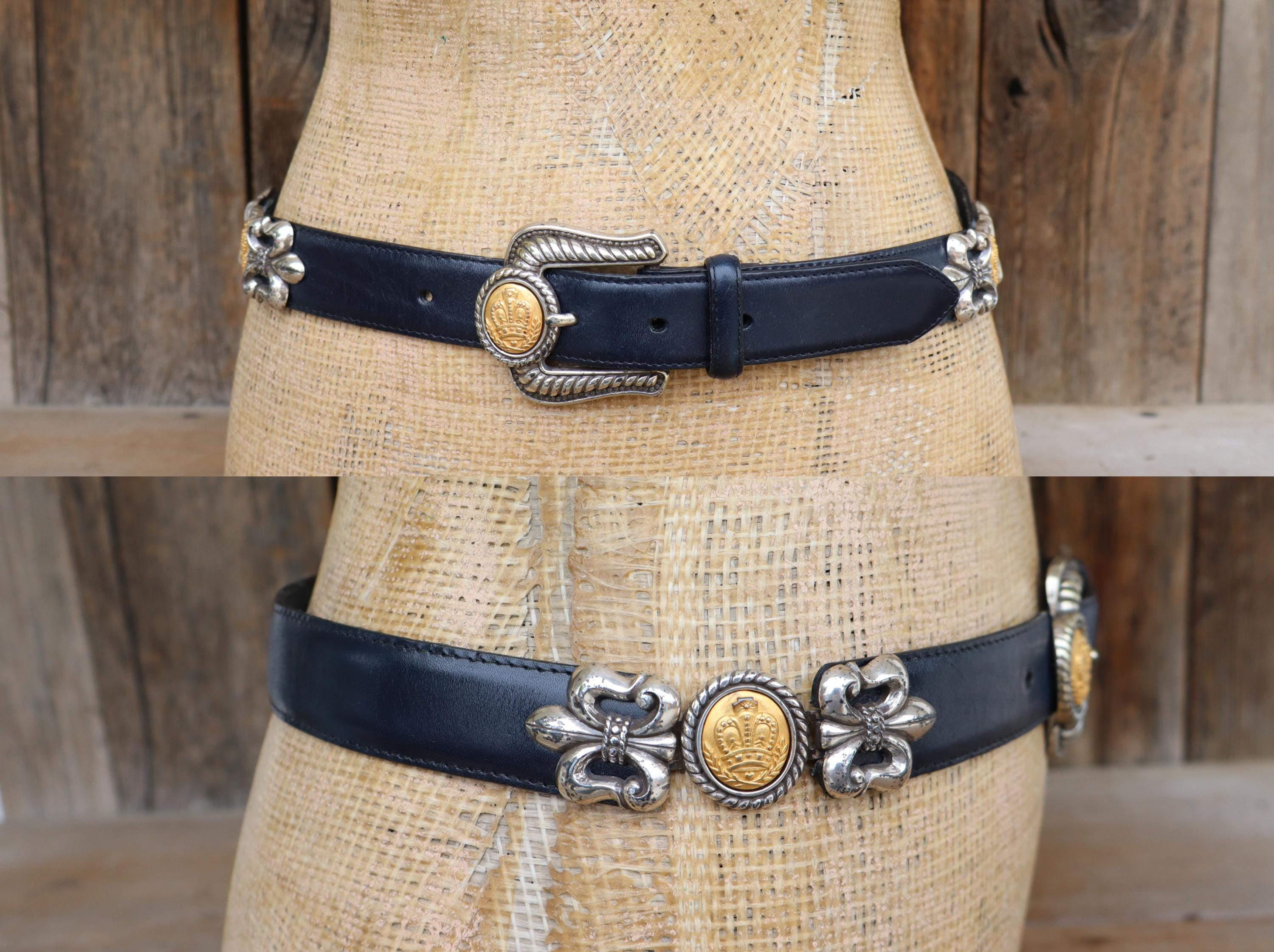 Vintage 80s Boho Gold & Silver Layered Beaded Black Belt Brutalist M/L Y2K Y2k Hippie Belt / 26-36 main image 4