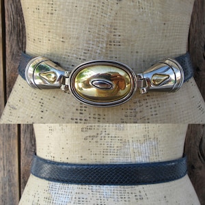 90s Navy Snakeskin Waist Belt | Shield Belt | Blue Snake Belt | Fits 32 or smaller | Small Medium Large