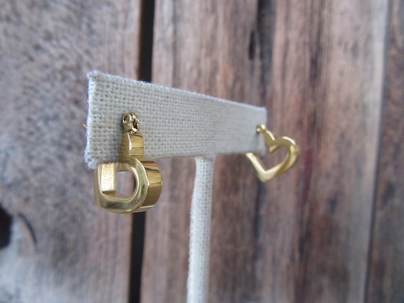 90s Gold Tone Hoop Earrings | Lever Back Heart Ho… - image 3