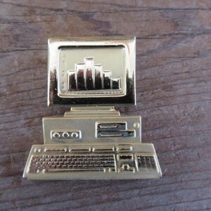 NOS 90s Chunky Gold Tone Novelty Y2K Computer Brooch Technology ...