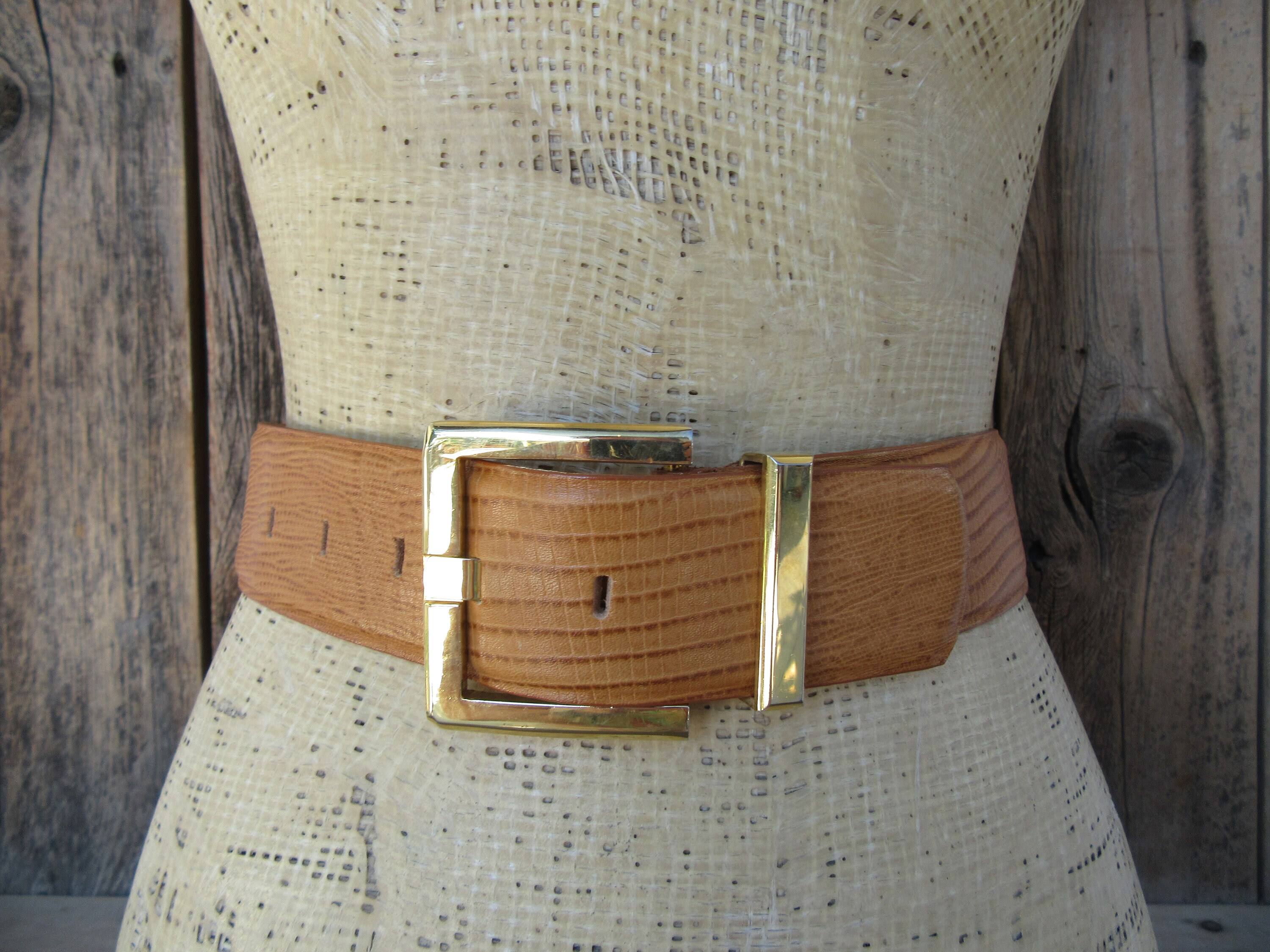 80s 90s MORGAN TAYLOR Wide Butterscotch Brown Lizard Grain  display picture 1