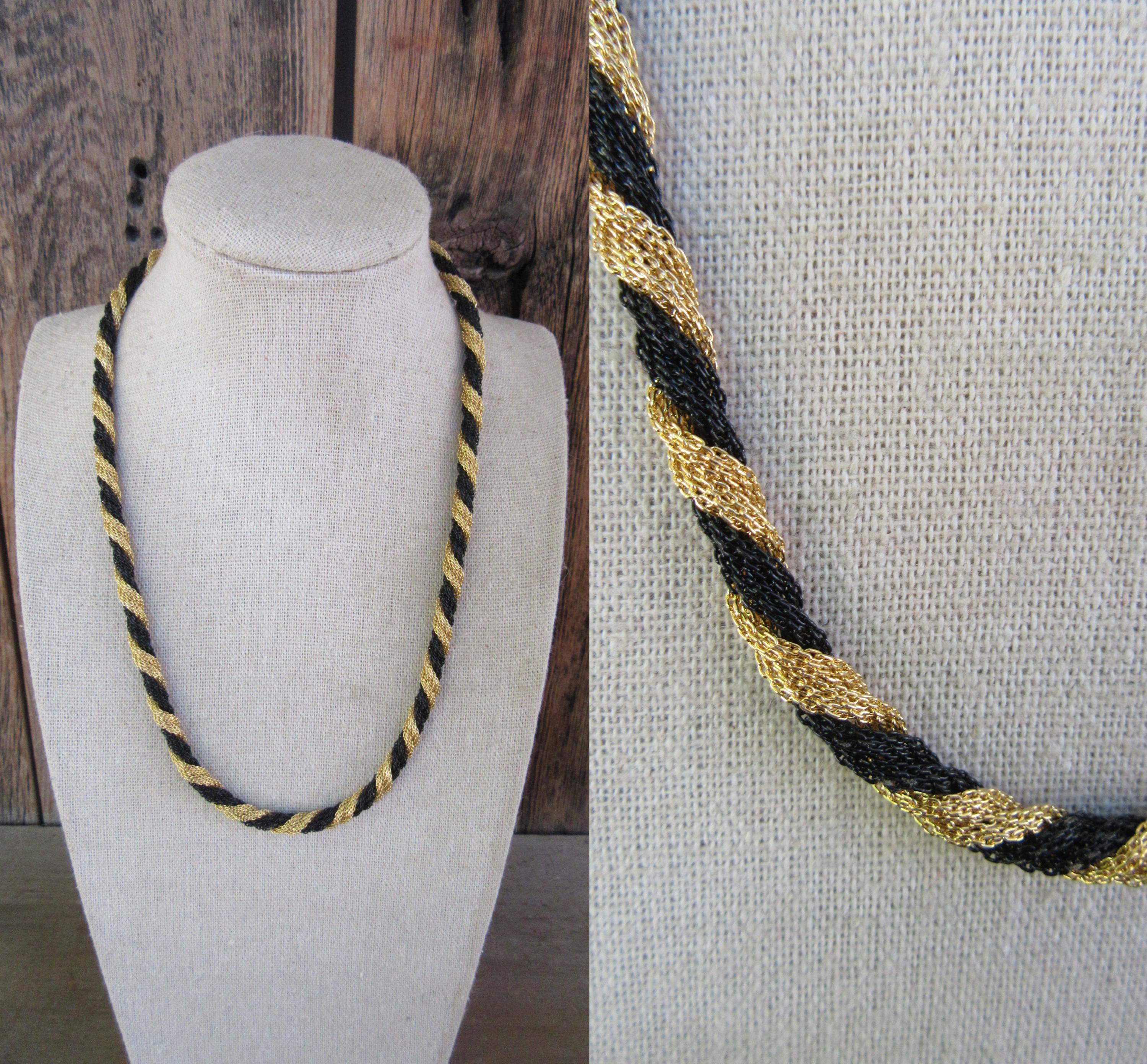 DEADSTOCK 80s 90s Gold Tone and Brown Twist Chain Statement
