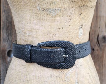 Vintage Morris Moskowitz black reptile leather scale buckle belt Vintage Morris Moskowitz Black Reptile Leather Scale Buckle  main image 3