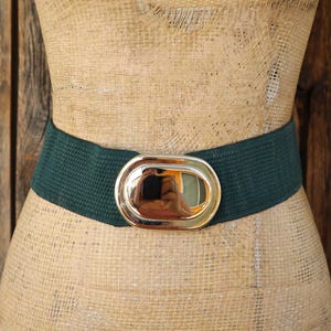 80s Forest Green Wide Waist Stretch Belt | Cinch Belt | 26  display picture 1