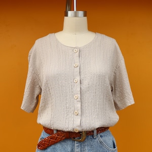 90s Button Down Front Rayon Ecru Blouse | Size 10