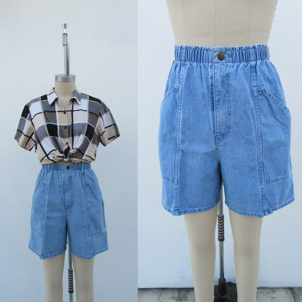 80s 90s High Pleated Denim Mom Shorts | High Rise Jean Shorts | 80s High Waist Pleated Longline Bermuda Cotton Shorts | 25 to 30 Waist