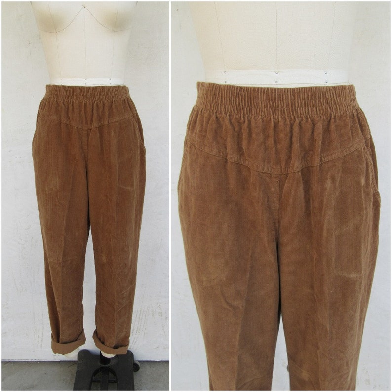 90s Brown Sugar Corduroy All Cotton Easy Pants MInimalist Textured Cotton Lounge Pants M L 27 to 32 Waist
