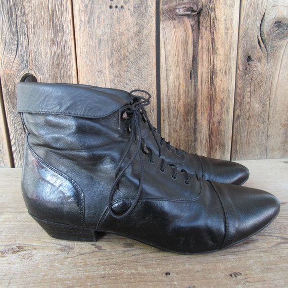 Black Leather 1980s Boots Granny Boots, Leather La