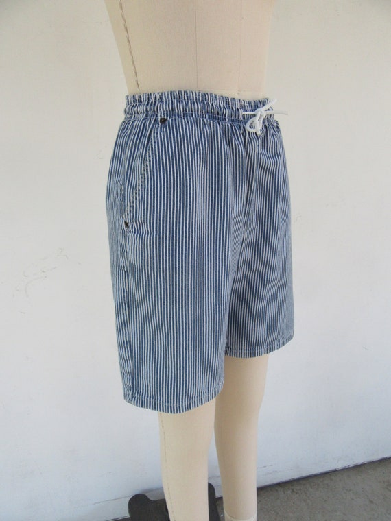 90s All Cotton Hickory Stripe Shorts | Pull on Sh… - image 3