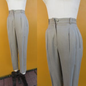 80s 90s Linen Look Khaki High Waist Pleated Trousers | High Rise Tapered Pants | Officecore Minimalist Business Casual Slacks | 23 Waist