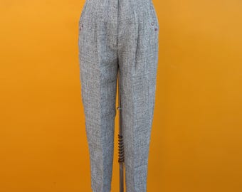 PLUS SIZE 90s High Waist Pleated Charcoal Wool Trousers | High