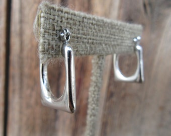 90s Earrings | Silver Tone Small Chunky Hoops | Square Hoop Earrings  | Rectangle Statement Earrings | Small Minimal Earrings