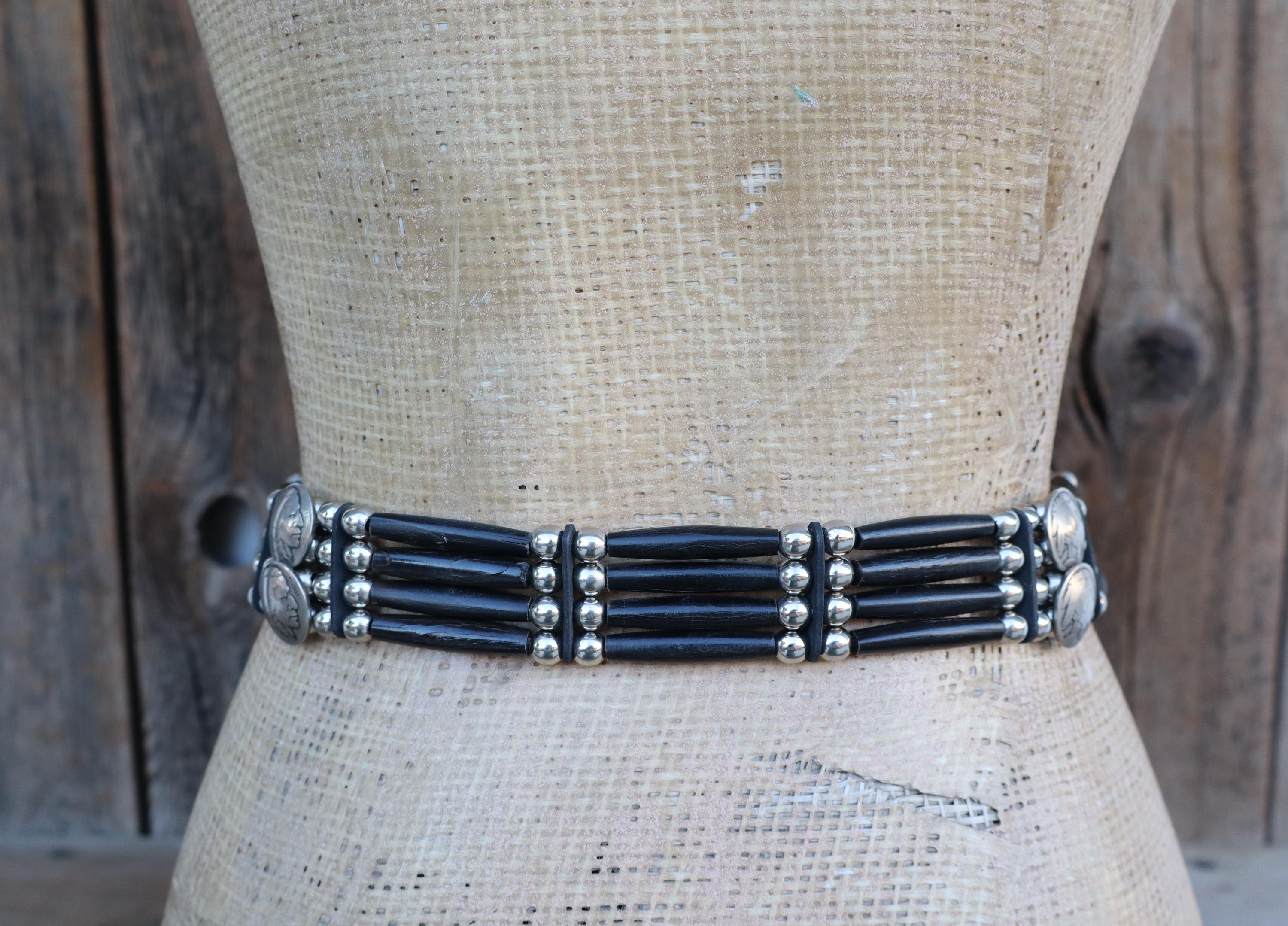 L.K.E.E. Sterling Silver Navajo Style Ranger Belt Black Leather 28 Vintage Vintage Navajo Sterling Silver Turquoise Concho Black  main image 4