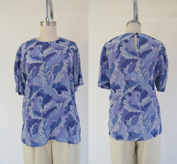 90s Keyhole Back Silk Blouse | Short Sleeve Fan L… - image 6