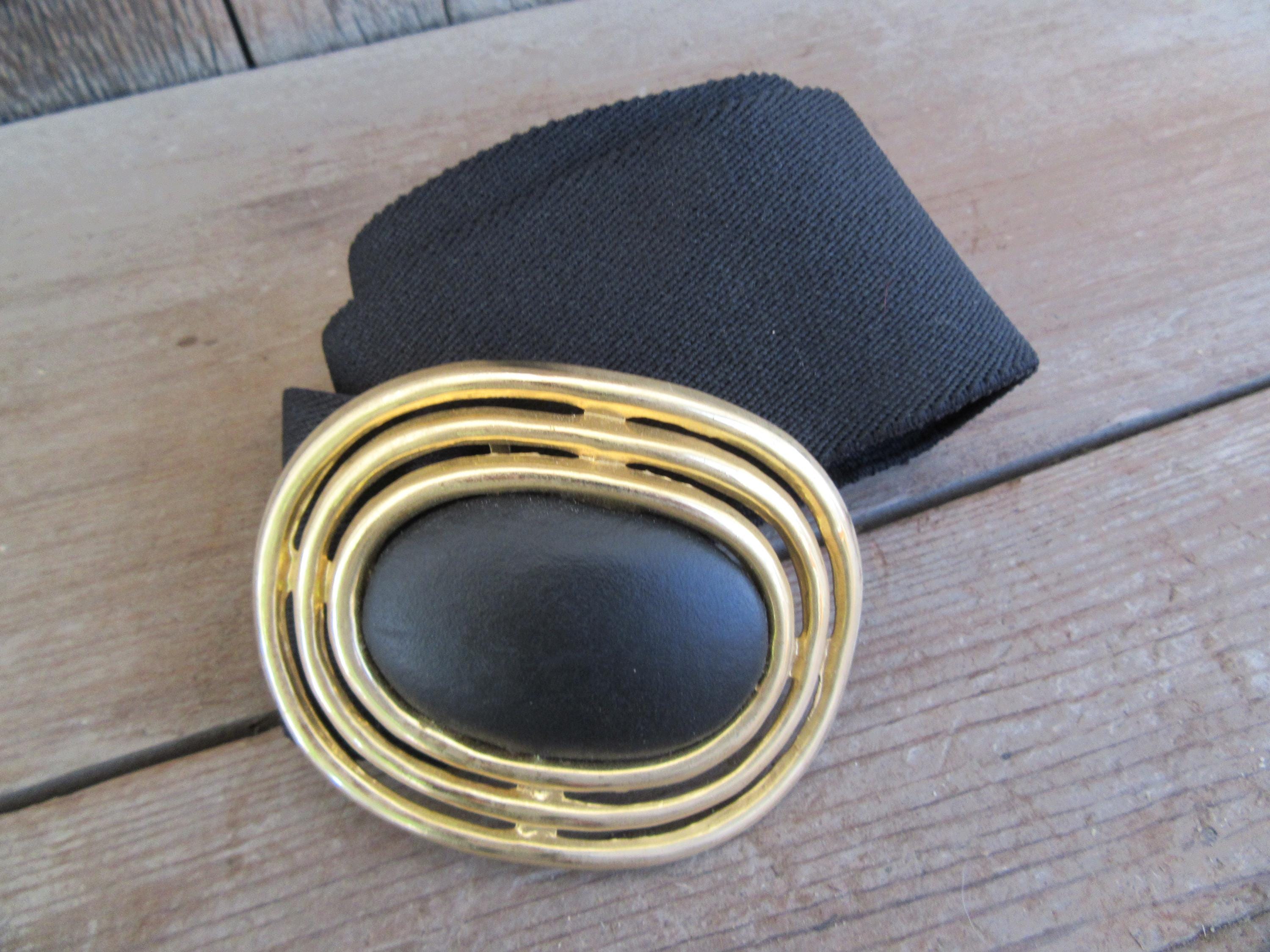 80s Black Wide Waist Belt | Stretch Belt | Cinch Belt | Gold  display picture 1