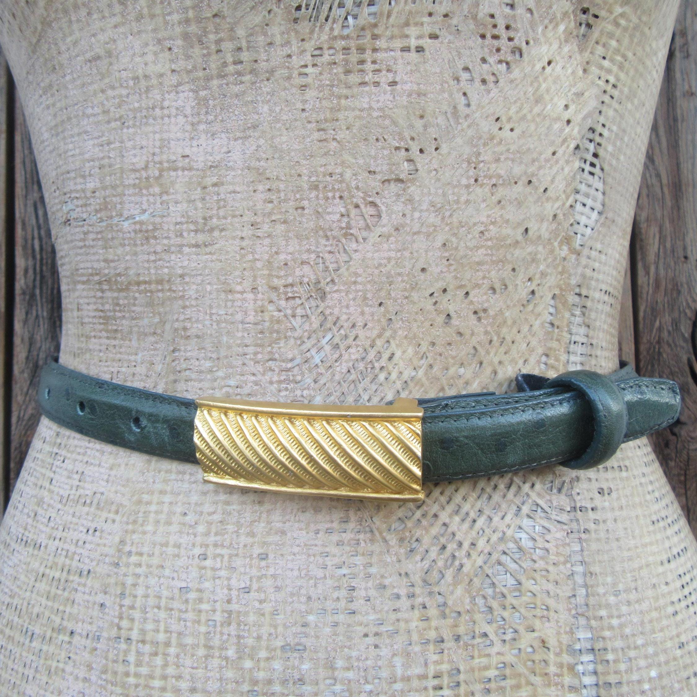 90s CARLISLE Green Ostrich Embossed Leather Skinny Trouser 