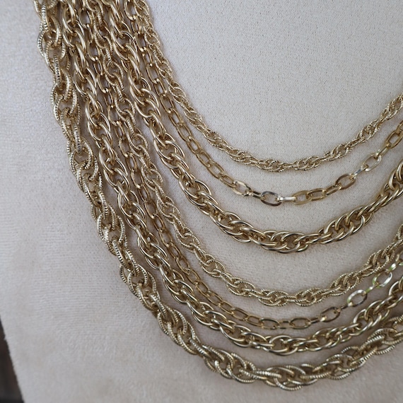 70s Light Gold Multi Layer Chunky Chain Statement… - image 3