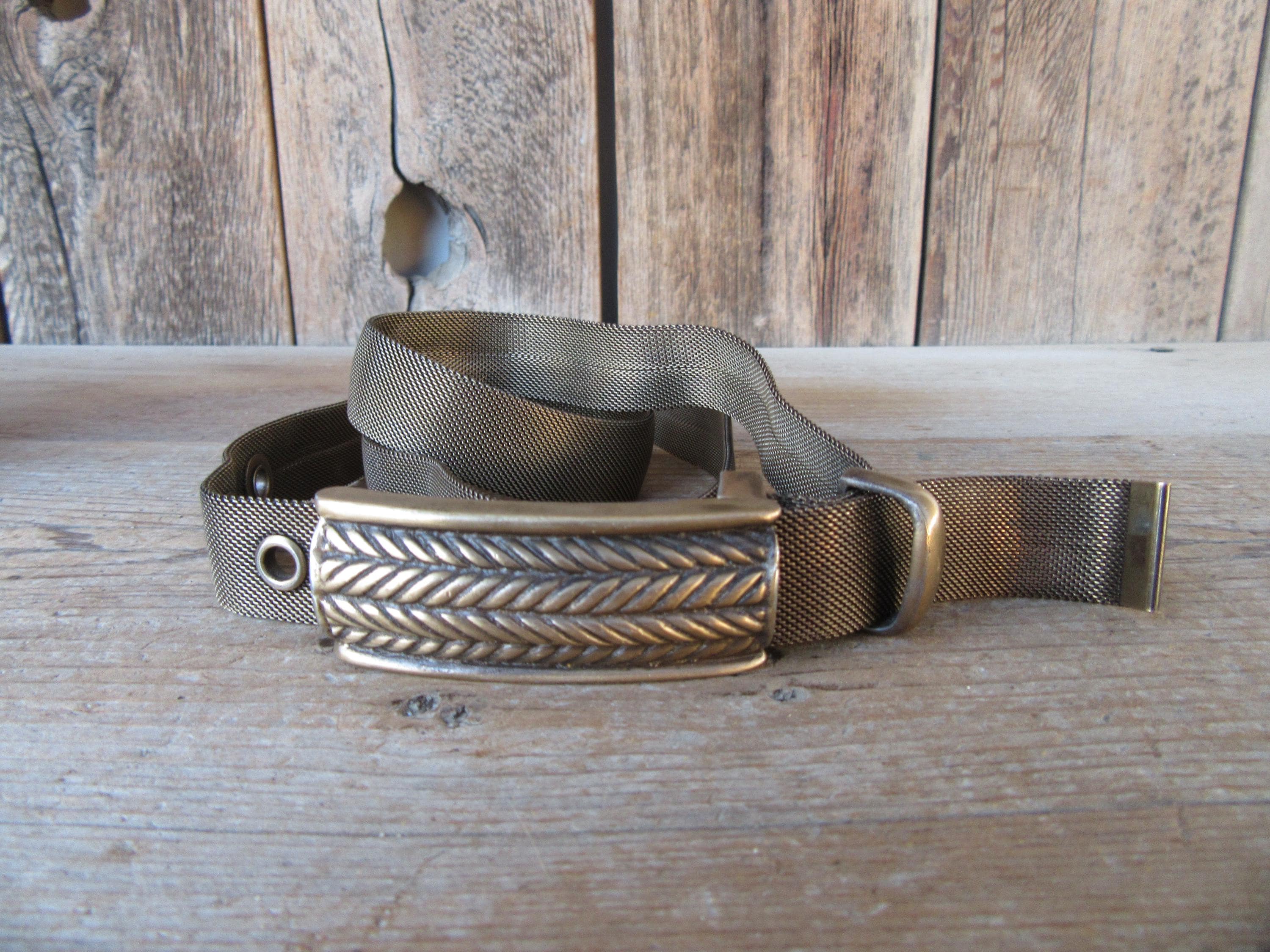 Vintage 90s Gold Tone Metallic Mesh Belt Gold Tone Chainmail Tie Belt Metal Mesh & Black... | Depop main image 3