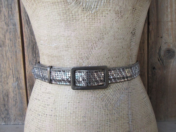 80s Bronze Metal Mesh and Leather Belt | Snake Be… - image 1