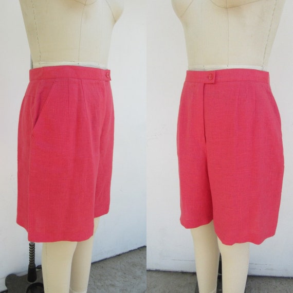 Salmon 80s 90s High Waist All Linen Bermuda Short… - image 5