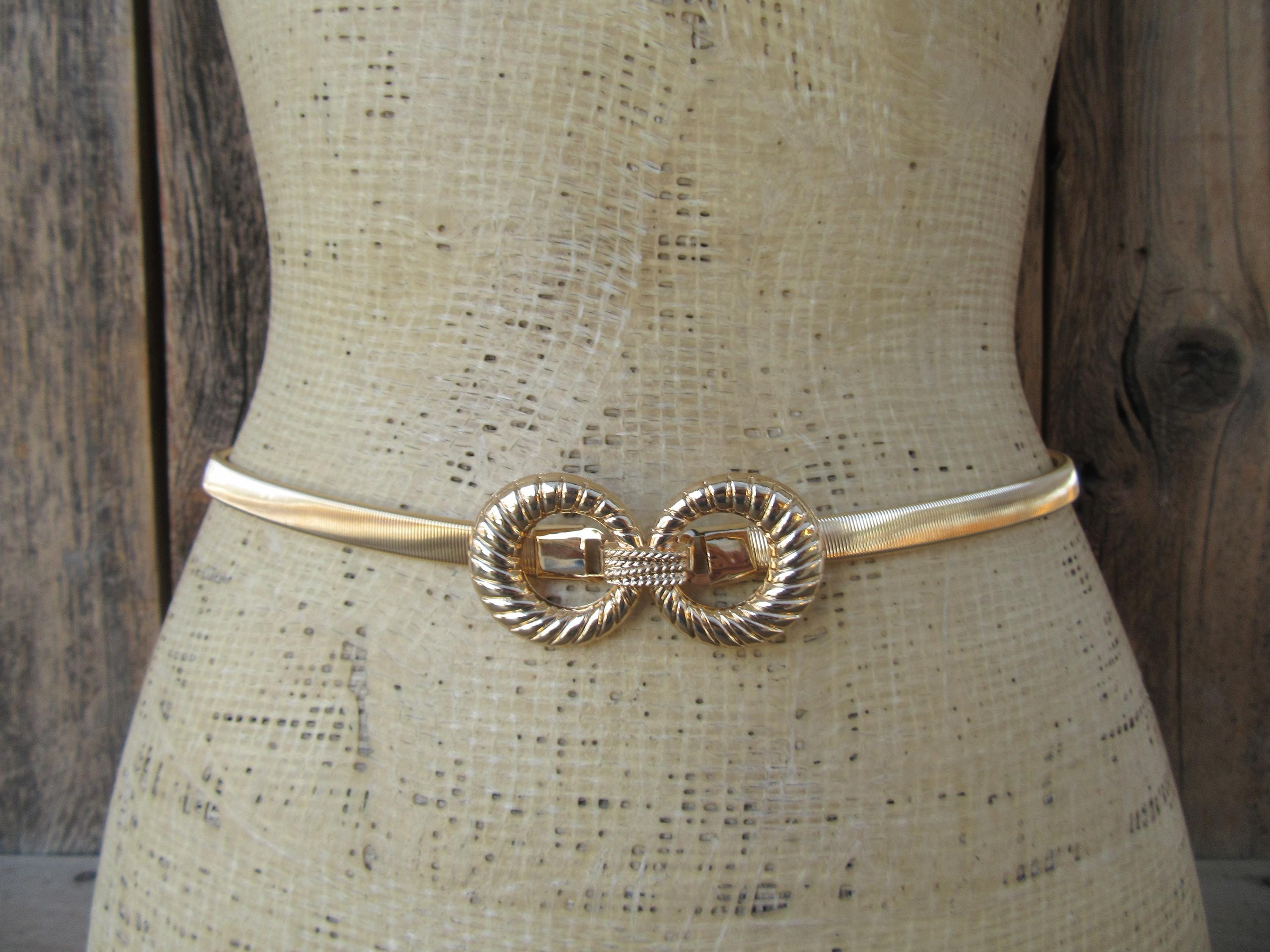 Vintage 1990’s Paris Accessories metallic gold disc stretch belt NEW 1990s Gold Metal Stretch Belt | 80s 90s Gold Tone Buckle  main image 3