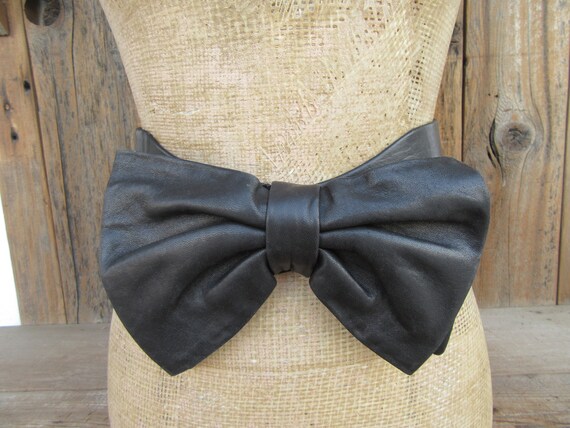 80s Soft Black Leather Extra Wide Waist Belt | Jil